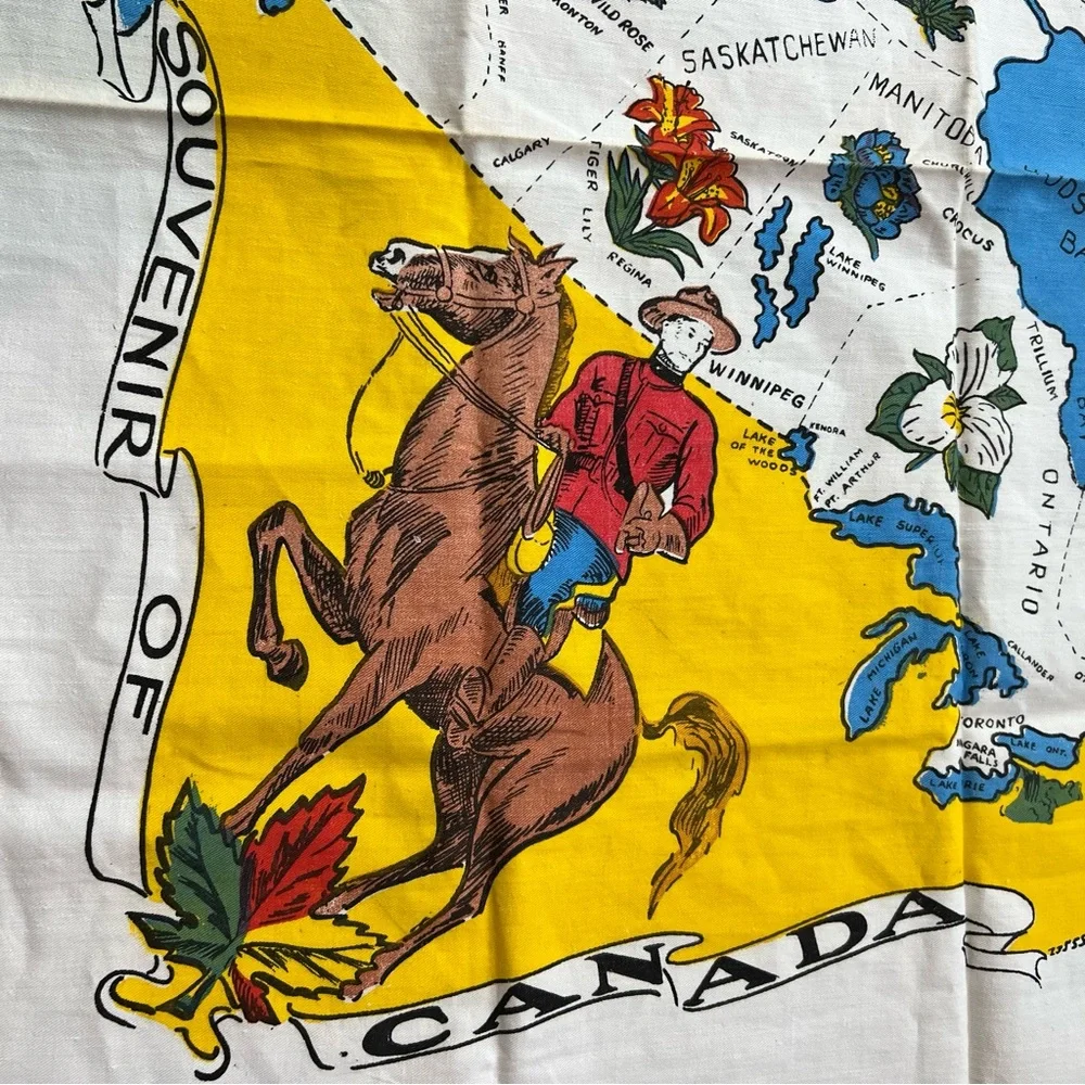 Vintage Souvenir Tablecloth From Canada Linen Mounty, Map Providences 36…